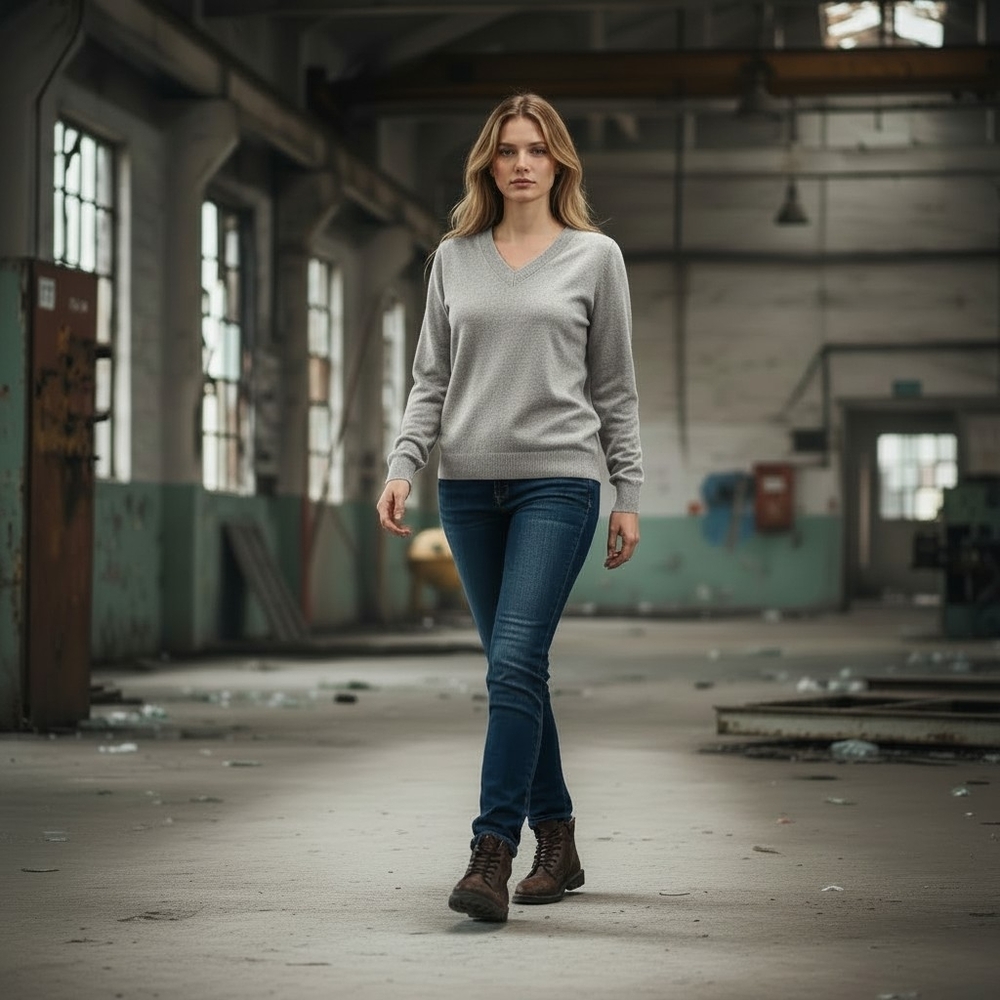 JJ Perfection Women's Soft Tight Knitted Gray V-neck Pull On‎ Sweater Size XL